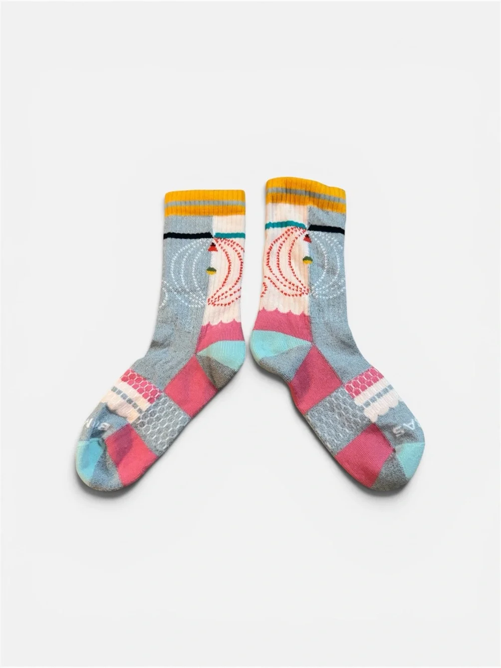 Bombas Princess Girls Colorblock Crew Socks - Yellow, Pink, Teal & Gray, Kids